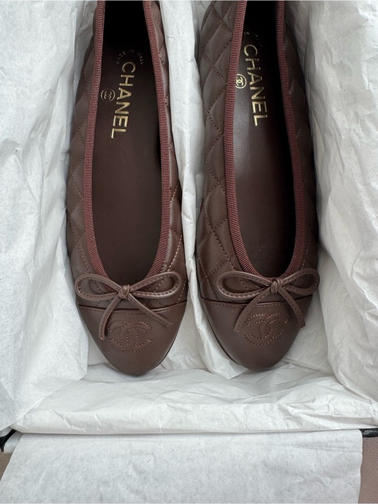 CHANEL Shoes - CHANEL Brown Quilted Leather Ballet Flats with CC Logo